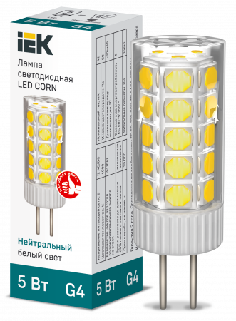 Лампа светодиодная CORN капсула 5Вт 12В 4000К керамика G4 IEK – №1