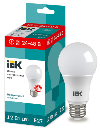 Лампа светодиодная A60 шар 12Вт 24-48В 4000К E27 IEK – №1