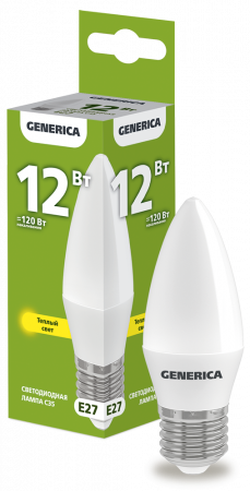 Лампа светодиодная C35 свеча 12Вт 230В 3000К E27 GENERICA – №1