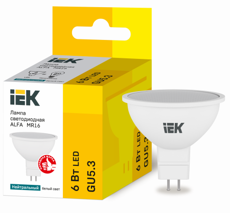 Лампа светодиодная ALFA MR16 софит 6Вт 230В 4000К GU5,3 IEK – №1