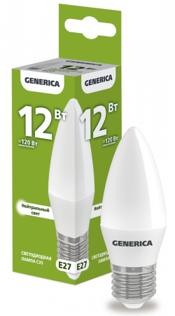 Лампа светодиодная C35 свеча 12Вт 230В 4000К E27 GENERICA – №1